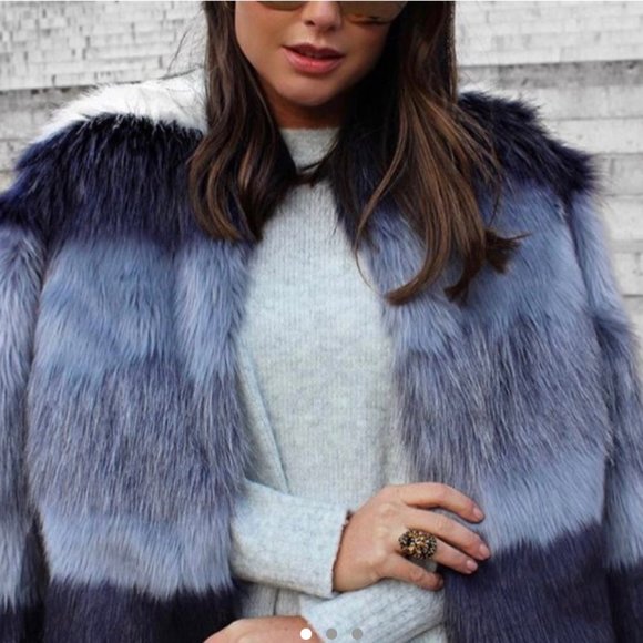 ZARA Blue Ombré faux fur Jacket M - Picture 2 of 7